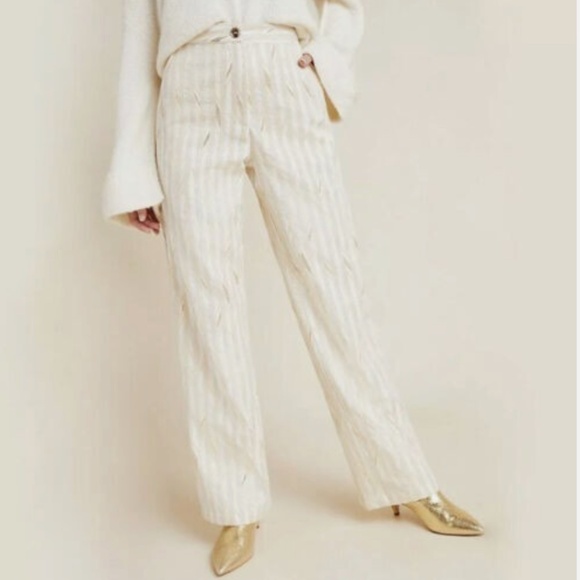 Porridge Women's Trousers Size 4 Brand New Gold Cream Metallic Party Glam Anthro - Picture 2 of 11